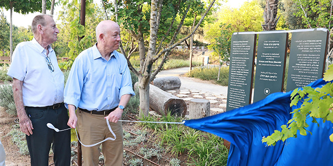 Two men unveiling a dedication plaque