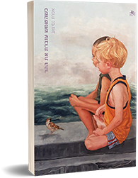 Book cover with painting of two children on the beach