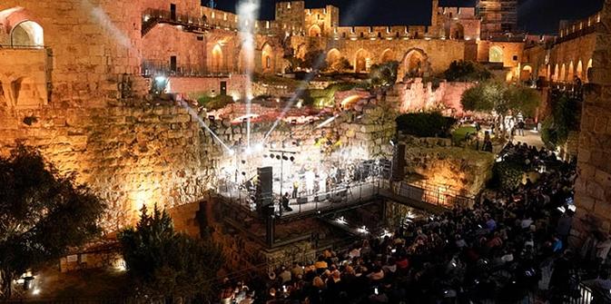 Brightly lit night concert at the Tower of David in Jerusalem